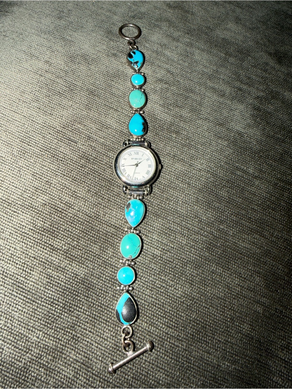 Vintage Turquoise Stone Silver-Tone Bracelet Watch for Women Santa’s fe
